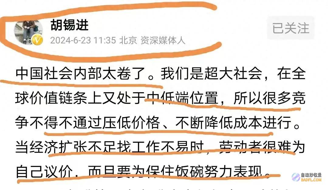 胡锡进批判中国社会太卷了 却开口不提面前实质 资源都被谁占据 (胡锡进 批评)