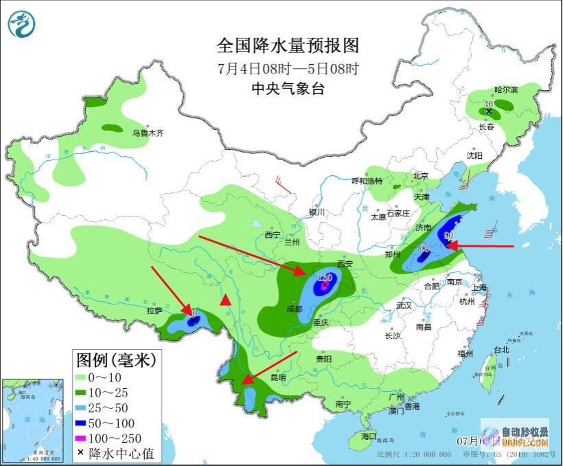 暴雨大暴雨散布如下强降雨核心确定今天白昼至7