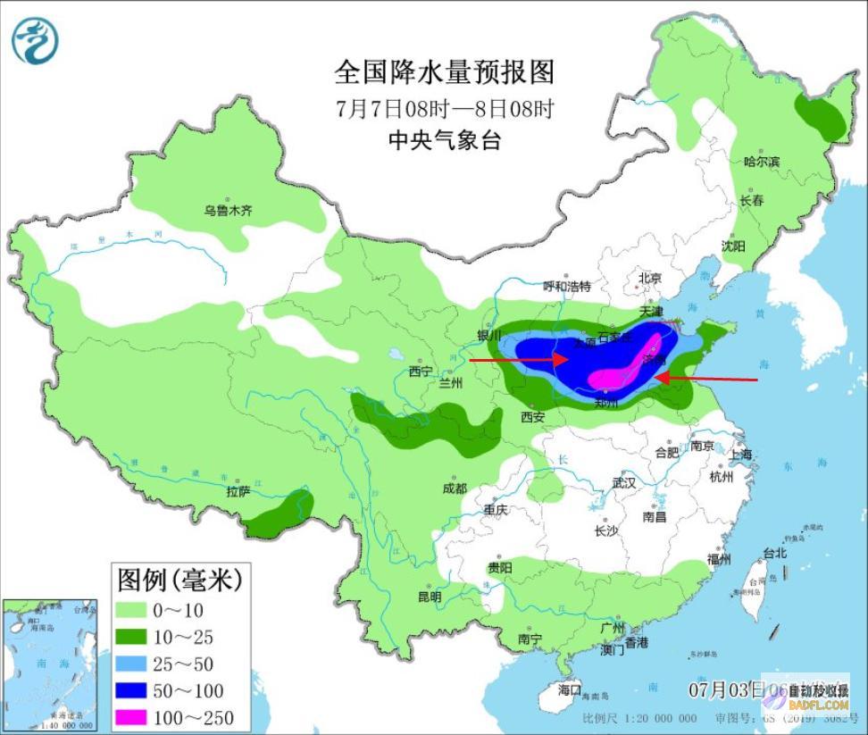 暴雨大暴雨散布如下强降雨核心确定今天白昼至7