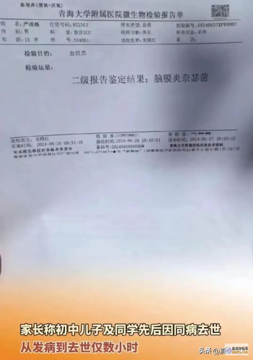 两名初中生感化西宁突发极速致命病毒从病发到死