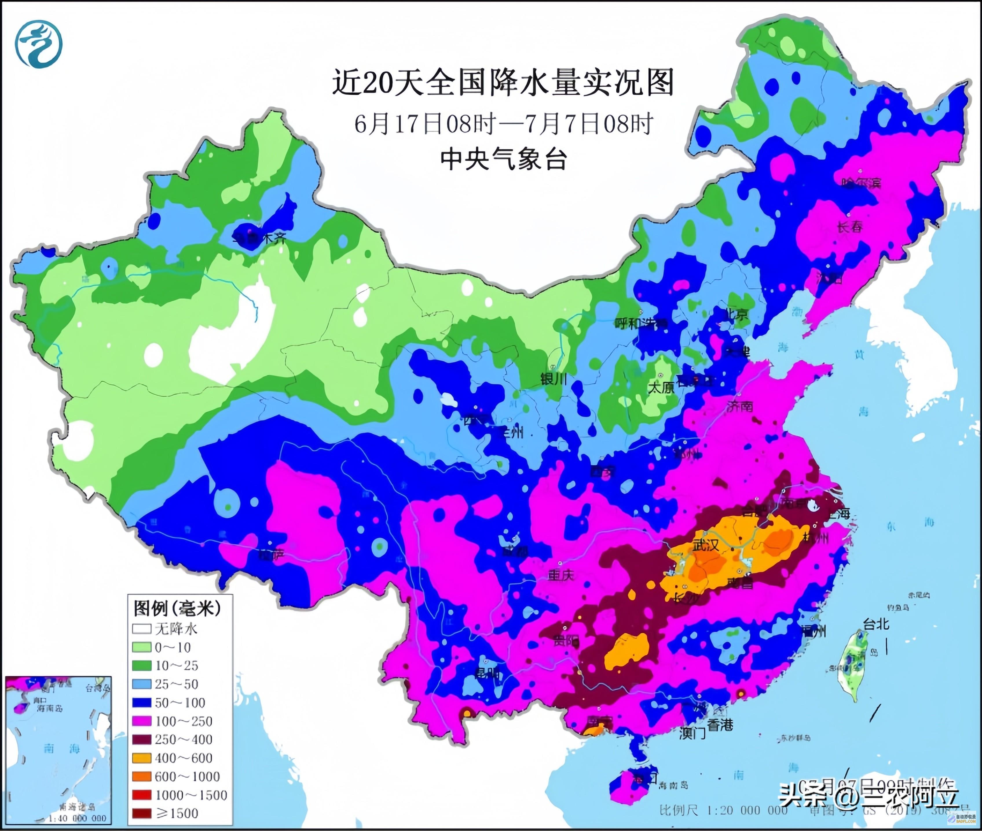 暴雨散布如下强降雨高温核心已定当天夜间至7月8