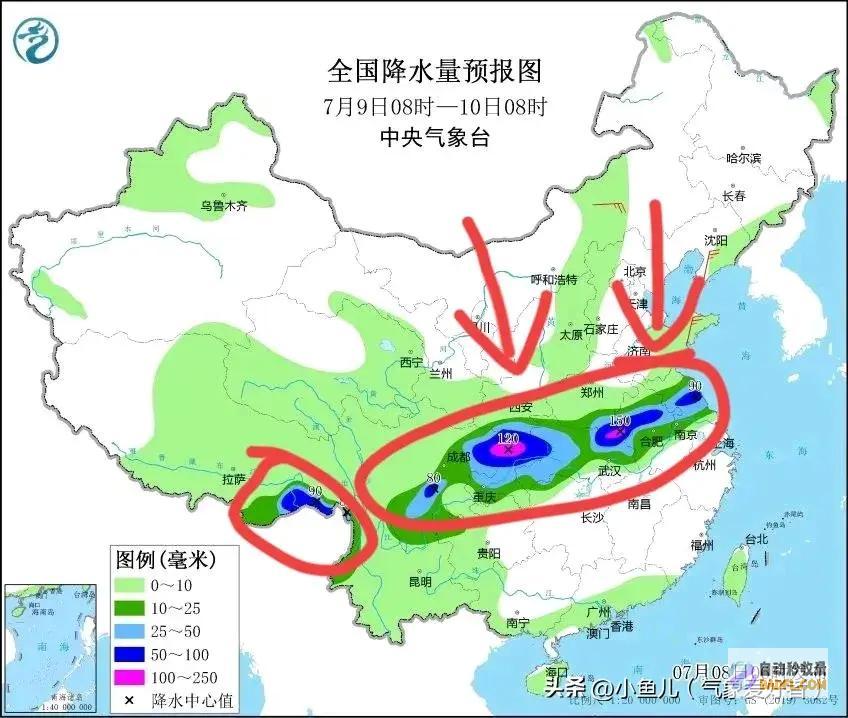 明日7月9号天气新一轮强降雨核心已定大雨暴雨散