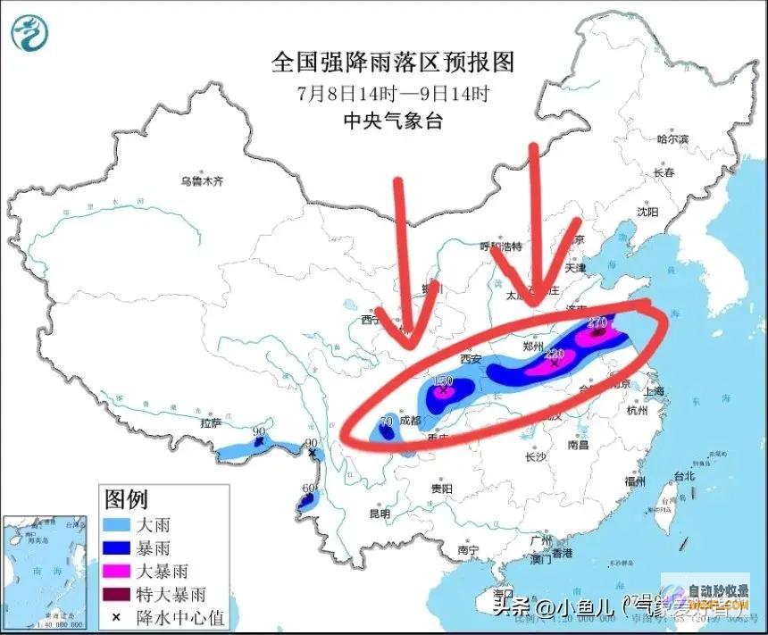 明日7月9号天气新一轮强降雨核心已定大雨暴雨散
