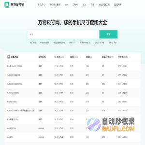 手机尺寸对照表，手机尺寸一览表_万物尺寸网